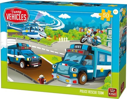 05523 King Puzzel Funny Vehicles Police Rescue Team 50 Stukjes