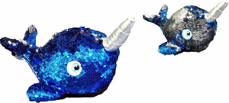 28729 Walvis knuffel - 25 cm - Pailletten - Blauw Zilver