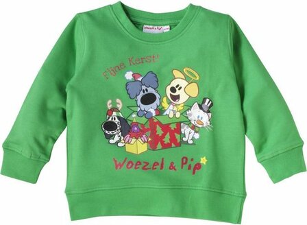 03785 Woezel en Pip Kerst Trui Groen Maat 104-110