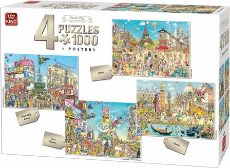 56078 KING 4in1 Puzzel Comic City 4x1000 stukjes