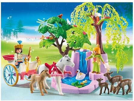 5021 PLAYMOBIL Princess prins en prinses met koets en waterval