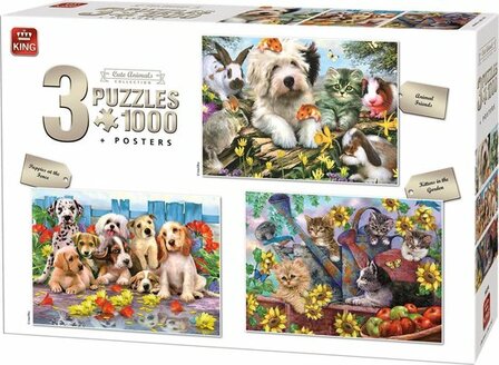 56074 King  3in1  Puzze Cute Animal Collection 3x1000 Stukjes