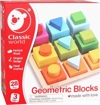 3538 Classic World Geometrische Houten Blokken, 28dlg