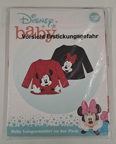 40708 Disney Minnie Mouse Shirt Lange Mouw 2-Pack Maat 74-80 Rood/Zwart