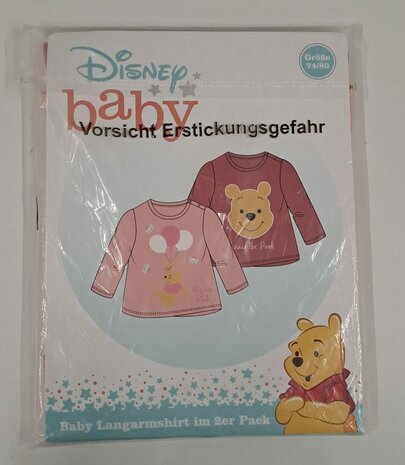 40760 Disney Winnie the Pooh Shirt Lange Mouw 2-Pack Maat 74-80 Roze/Oud roze