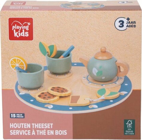 94586  Playing Kids Houten Theeserviesje  15-delig