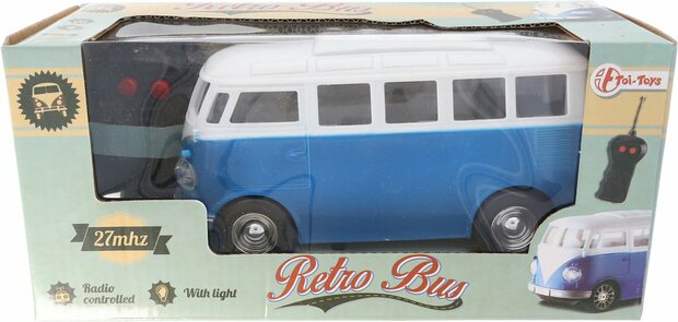 09651 Retro RC bus blauw - 9,5 x 7 x 9 cm - Met licht - Inclusief afstandsbediening