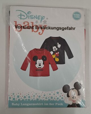 40739 Disney Mickey Mouse Shirt Lange Mouw 2-Pack Maat 74-80 Rood/Zwart