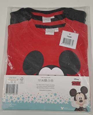 40739 Disney Mickey Mouse Shirt Lange Mouw 2-Pack Maat 74-80 Rood/Zwart