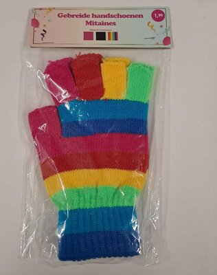 97352 Handschoen Zonder Topjes Regenboog Gebreid